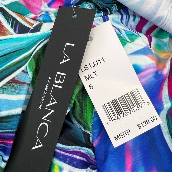 La Blanca Multicolor Palm Opulence Off Shoulder Ruffle One Piece Swimsuit - Picture 15 of 15